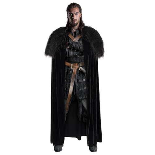 keland Wikinger Fell Umhang Herren Mittelalter Game of Thrones Kostüm für Halloween (Schwarz)