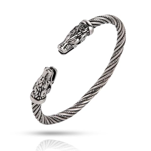 SIPURIS Nordic Viking Armreif für Männer Odins Fenrir Wolf Kopf Armring Edelstahl Viking Wolf Twisted Cable...
