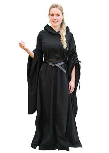 Battle-Merchant - langes Mittelalterkleid ISRA mit Trompetenärmeln und großzügiger Kapuze für Damen - für Karneval,...