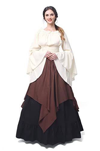 Fiamll Damen Renaissance Kleid Mittelalter Kostüm Viktorianische Kleider Schottisches Kleid Braun XL