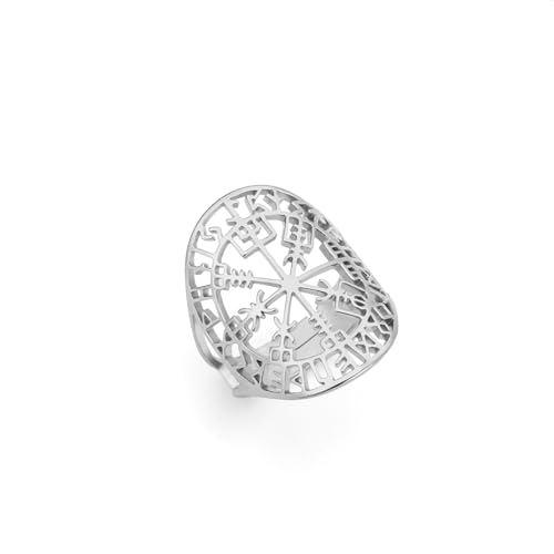 Amaxer Vegvisir Ring für Frauen Edelstahl Wikinger Runen Retro Nordic Ausgehöhlt Offen Einstellbar Fingerring Schmuck...