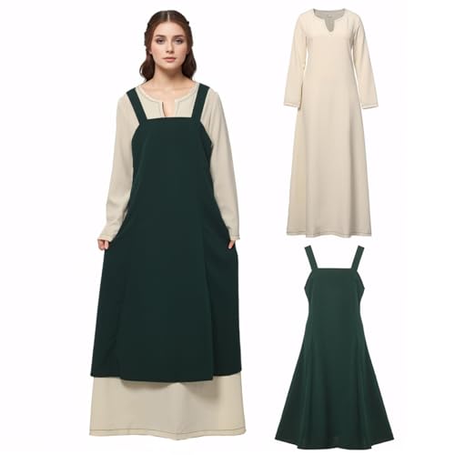 BPURB Mittelalterliches Vintage-Schürze für Damen, Überkleid mit geschnürtem Rücken, Wikinger-Piraten-Tunika-Kleid,...