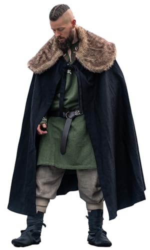 Leonardo Carbone Unisex Wikinger Umhang Janne mit Kunstfell - Mittelalter Kleidung Damen & Herren, Cape Männer, Hobbit...
