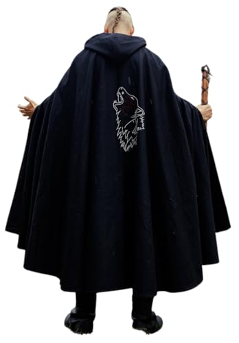 Leonardo Carbone Unisex Wikinger Umhang Alpha mit Geri & Freki - Mittelalter Kleidung Damen & Herren, Cape Männer,...