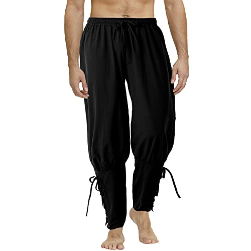 COSDREAMER Herren Mittelalterhosewikinger kostüm Herren Piraten Kostüm Hose Mittelalter Hose mit Taschen und...