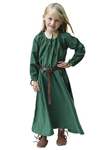 Battle-Merchant Kinder Mittelalterkleid Ana für Mädchen, Langarm, bodenlang, Baumwolle, Mittelalter Gewandung, grün,...