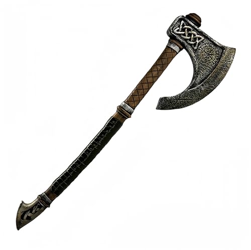 LOOYAR Viking Aegishjalmur Valknut Foam Battle Axt - nordische Mythologie inspirierte Halloween-Requisite, Bronze,...