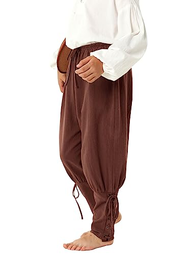 Haloumoning Jungen Mittelalter Hose Kinder Schnürhose Cosplay Renaissance Steampunk Wikinger Freizeithose, Braun, 3-4...