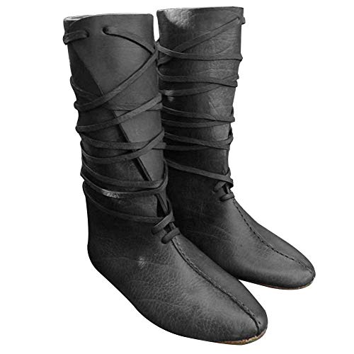 Guiran Herren Mittelalter Schuhe Stiefel Piratenstiefel Für Halloween Und Motto-Partys Schwarz 43CM