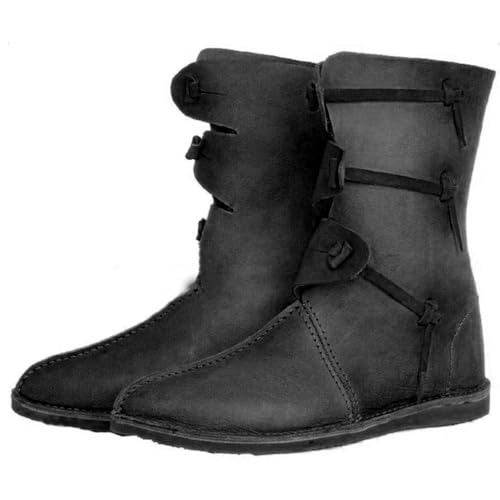Cachorro 1 Paar Mittelalterliche Flache Wikingerstiefel Mit Runder Zehenpartie, Steampunk-Retro-Herrenstiefeletten Aus...