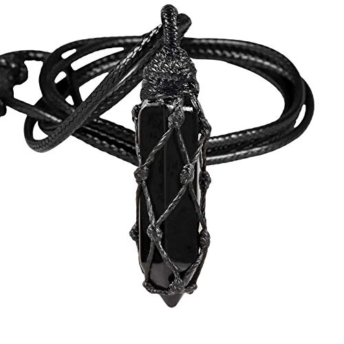 KYEYGWO Obsidian Heilstein Punkt Anhänger Halskette für Damen und Herren, Kristall Sechseckiger Anhängers Heilung...