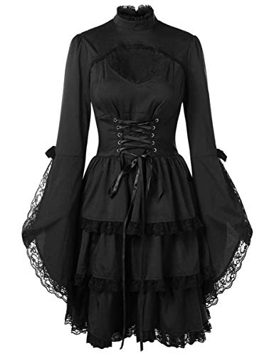 Lath.Pin Kleid, mittelalterlich, Renaissance, Halloween, für Damen, mit Spitze, Vintage-Stil mit Schnüren, Gothic-Stil...