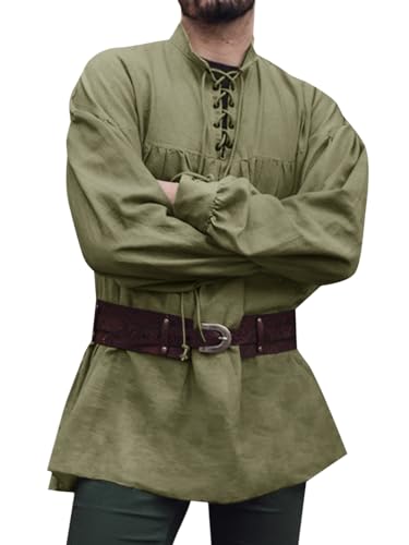 Runcati Mittelalter Hemd Herren Piratenhemd Langarm Steampunk Wiking Renaissance Viktorian Halloween Kostüm Shirt...