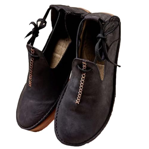 ORANDESIGNE Mittelalterliche PU-Lederschuhe mit flachem Boden Steampunk Retro Casual Lederstiefeletten Damen Lederschuhe...