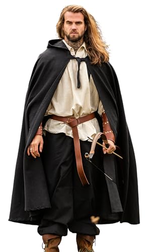 Leonardo Carbone Mittelalter Umhang Frantz mit Kapuze - Mittelalter Kleidung Damen Herren, Cape Männer, Hobbit Kostüm,...