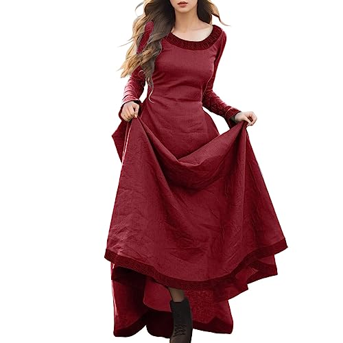 Mittelalter Kostüm Damen Sommer Retro Mittelalter Kleidung Mittelalter Kleid leinen mit Trompetenärmel Große Größen...