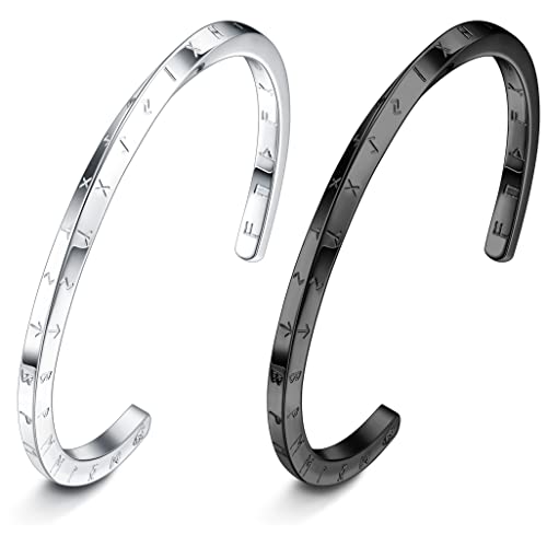 JeweBella 2 Stücke Wikinger Möbius Armband Herren Edelstahl Nordic Amulett Armband Silber/Schwarz Möbius Armband...