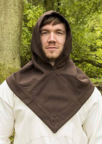 Battle-Merchant Mittelalter Gugel Skjoldehamn Damen Herren Baumwolle | Wikinger LARP Kapuze Kostüm Kleidung (Braun)