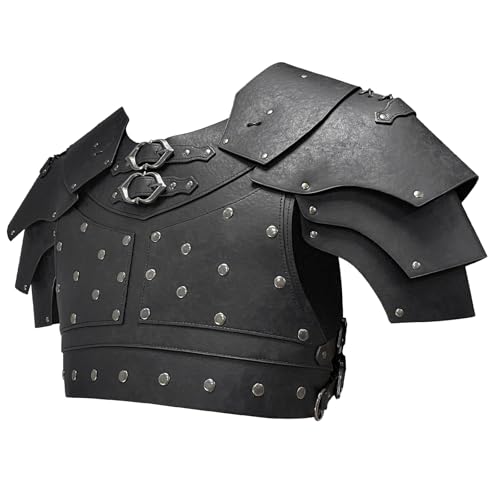 HiiFeuer Mittelalterliche Kunstleder-Brustpanzerung, Vintage Pauldron Schulter Rüstung Einstellbare Söldner Ritter...