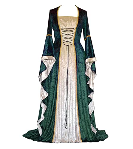 CosCool Damen Retro Mittelalter Kleid mit Trompetenärmel, Mittelalterliche Viktorianischen Königin Kleider Renaissance...