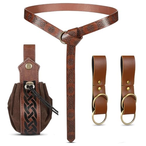 WanderGo 4 Stück Mittelalter Kleidung Zubehör, Wikinger Kostüm Damen mit 1 Wikinger Gürtel, 1 Tasche, 2...