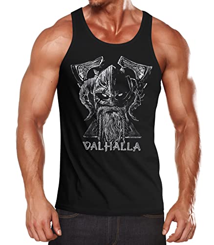 Neverless Herren Tank-Top Bedruckt Valhalla Wikinger Odin Wotan Axt Print Muskelshirt Muscle Shirt schwarz XL