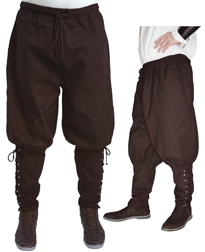 MAYLYNN Mittelalter Hose mit Taschen und Schnürung Wikinger Kelte, braun, Größe:L