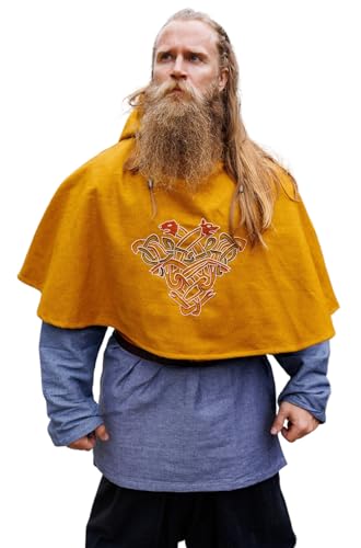 Leonardo Carbone Unisex Wikinger Wollgugel Bjomolf mit Geri & Freki - Gugel Mittelalter Kleidung Herren & Damen,...
