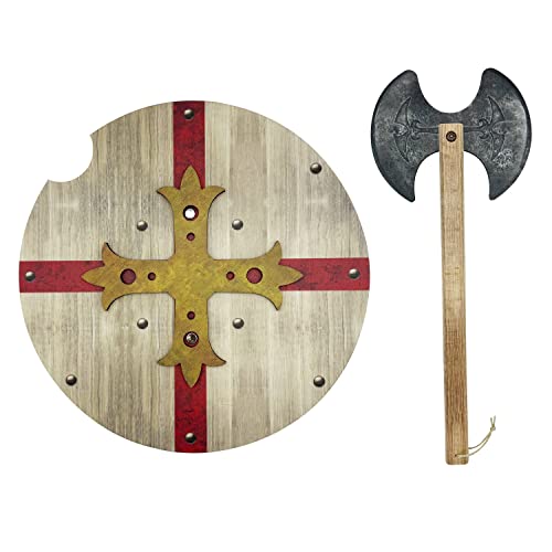 GERILEO Mittelalterliches Spielzeug Schild und Axt aus Holz - Spielzeug für Jungen und Mädchen - Spielzeug für...