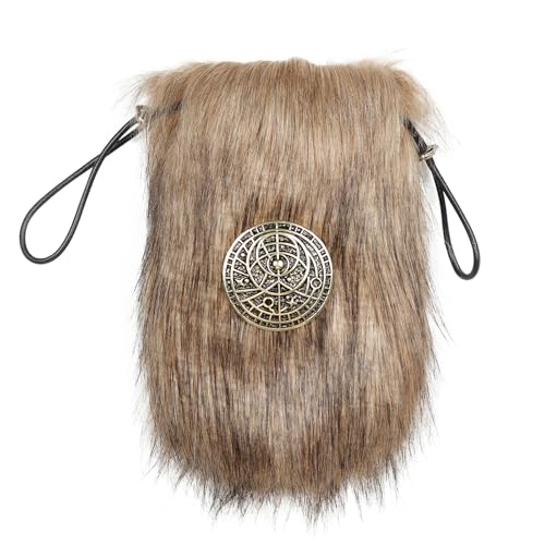 keland Wikinger Fell Tasche Beuteltasche Viking Bag Gürteltasche Mittelalter Accessoires Damen Herren (Braun)