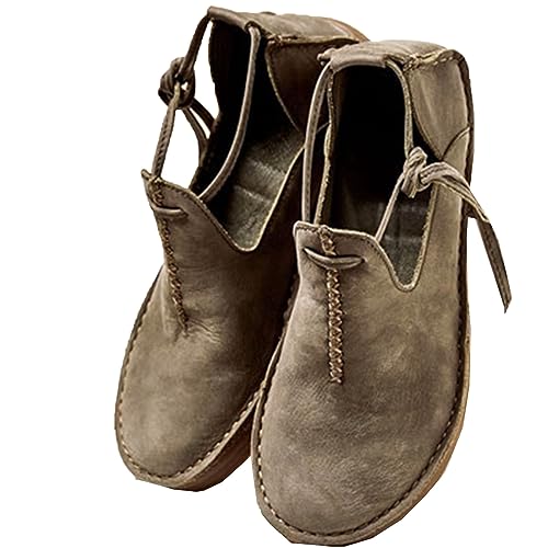 SIULAS Mittelalterliche PU-Lederschuhe mit flachem Boden - Renaissance-Hexenstiefel mit niedrigem Absatz - Steampunk...