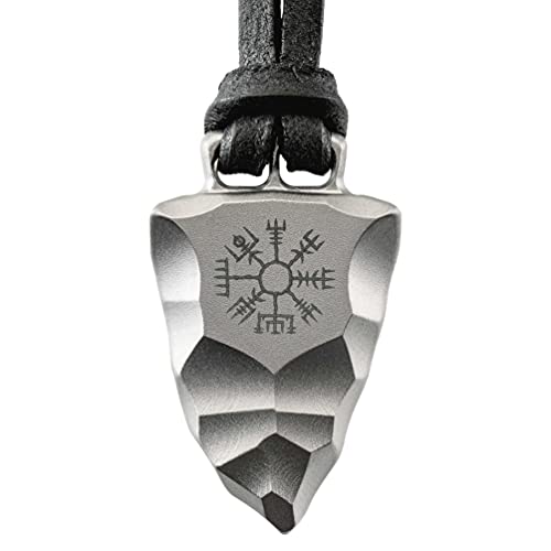 Element of Gods Titan Faustkeil Vegvisir Wikingerkompass Anhänger mit Lederband in schwarz
