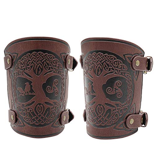 HiiFeuer Viking Yggdrasil World Tree Geprägte PU-Leder Armschienen, Mittelalterliche Schnalle Armschützer für LARP...