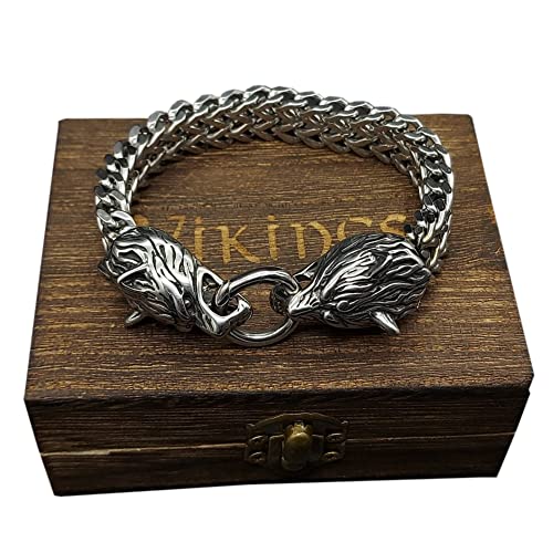 ZFSBRTL Königskette Silber 3D Wolfskopf Armband, Herren Edelstahl Wikinger Odin Wolf Panzerkette Totenkopf Armband...