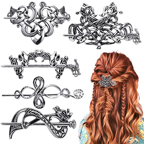 Noverlife 5PCS Keltische Haarnadeln, Vintage Silber Wikinger Haarspangen Minimalistische Celtic Knot Haarspange,...