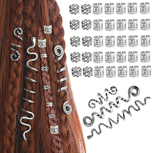 MUFEKUM 38 Stück Dreadlocks Schmuck Haarspiralen Clips, Verstellbar Metall Cuffs Haar Flecht Ringe, Perlen Haarschmuck...