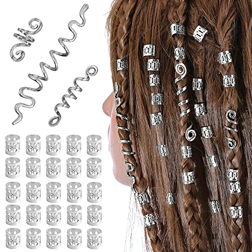 28 Stück Dreadlocks Schmuck Haarspiralen Clips Verstellbar Metall Cuffs Haar Flecht Perlen Dreadlocks Perlen...